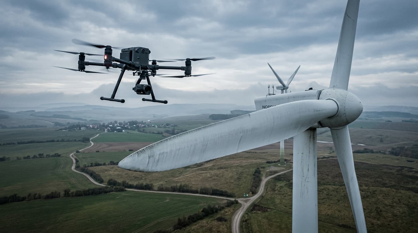 Drohne an Windkraftanlage — Sachverständigeninspektion GDDC Air